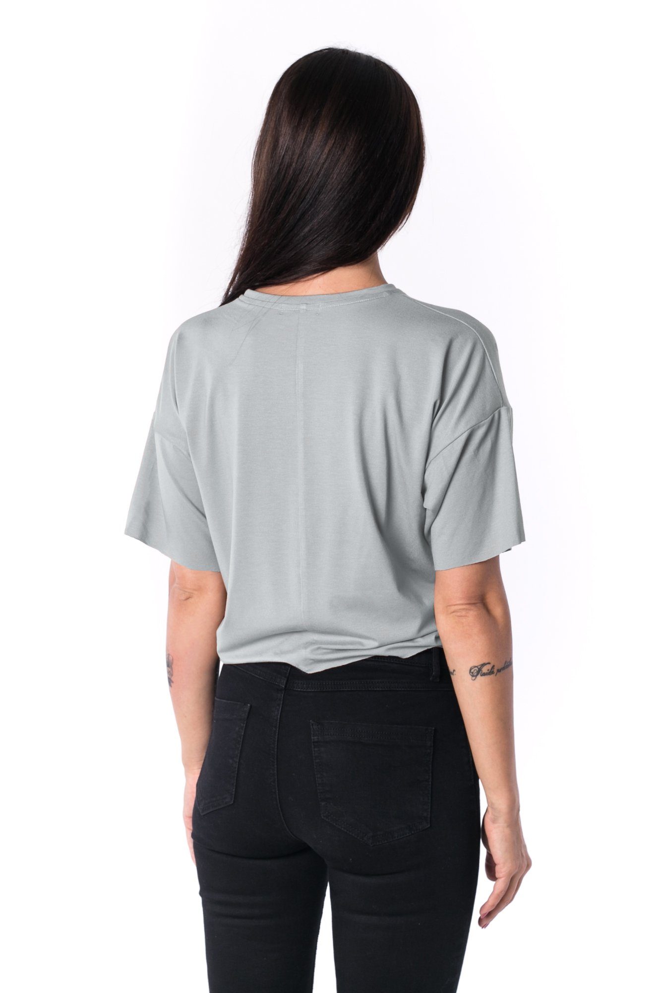 Dámske panelované tričko oversized Cropped 17 // svetlošedá