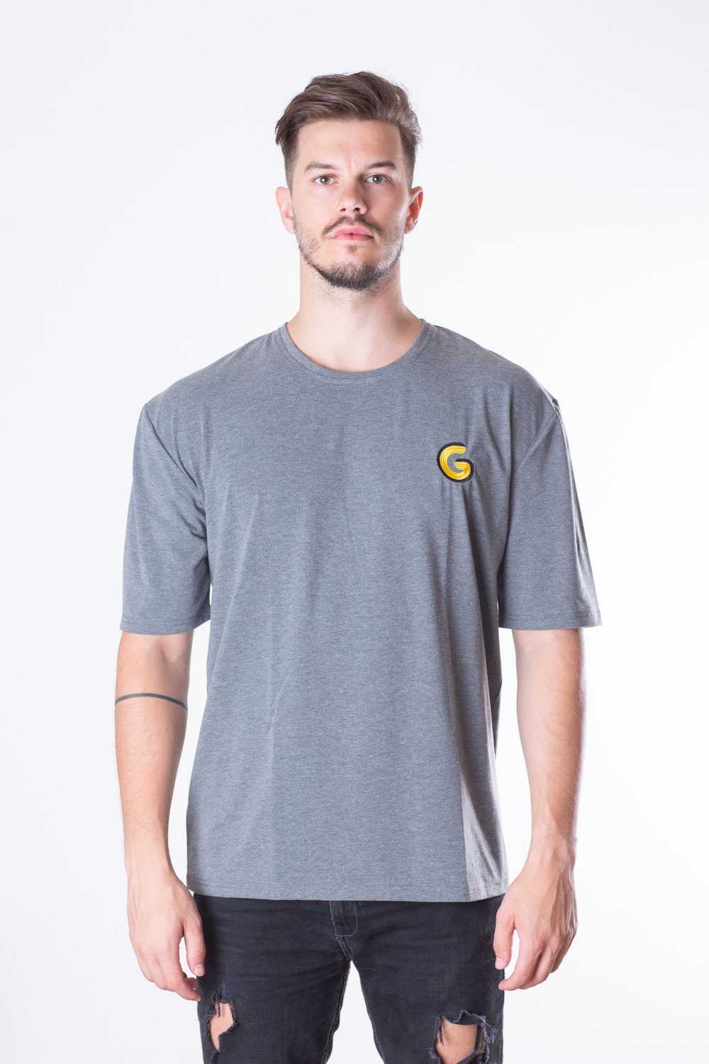 French Terry Man Oversize Tee // grey stripe