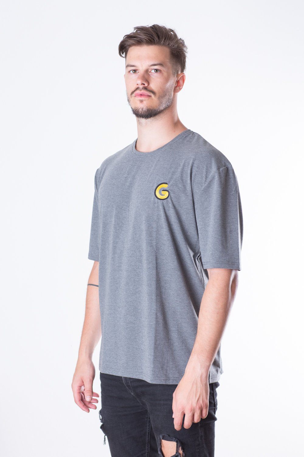 French Terry Man Oversize Tee // grey stripe