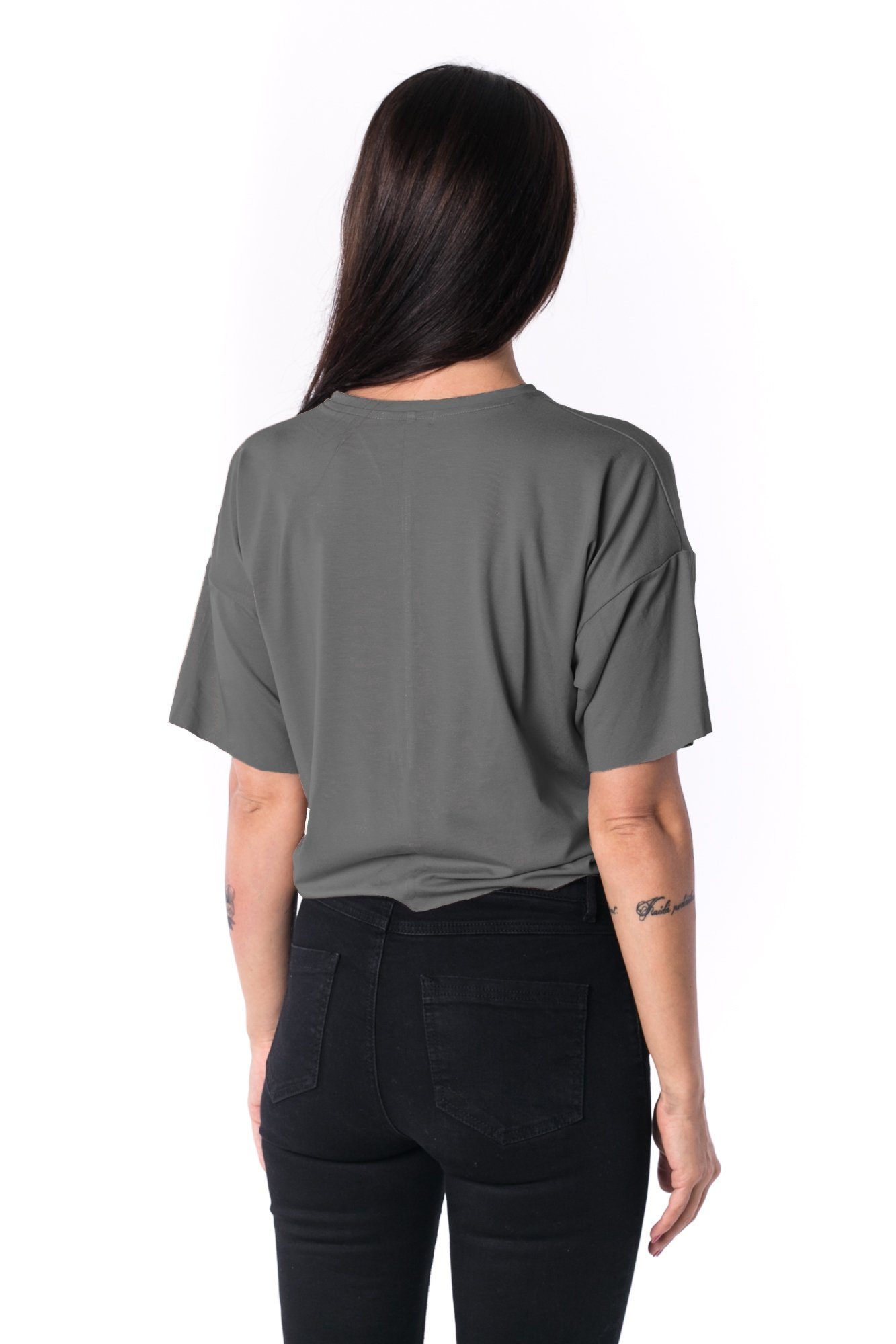 Dámske Paneled Oversized Cropped Tričko 17 // šedá