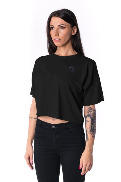 Woman Panelled Oversized Cropped Tee 17 // black