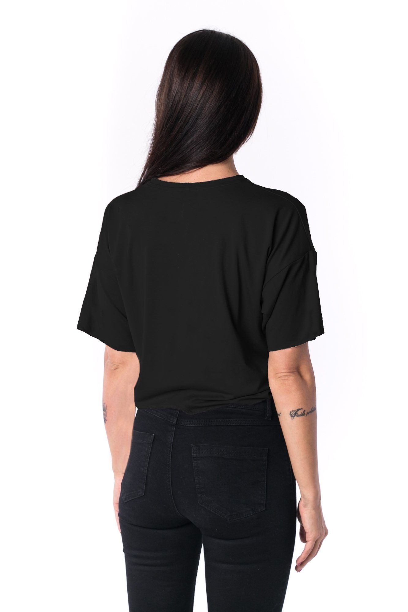 Woman Panelled Oversized Cropped Tee 17 // black