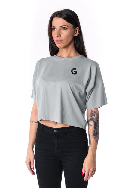 Woman Panelled Oversized Cropped Tee 17 // lightgrey