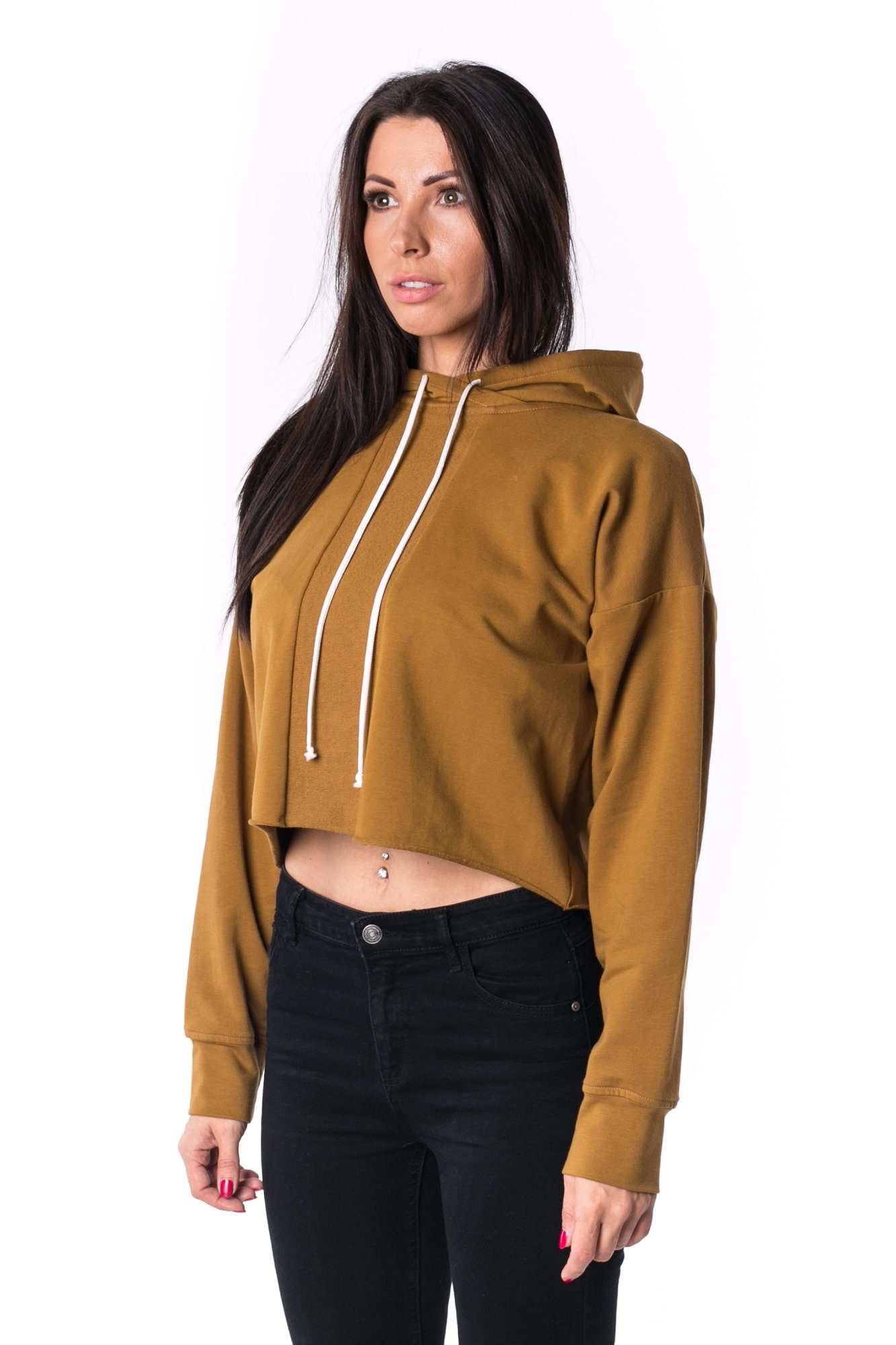 The Woman Paneled Cropped Hoody 17 // umber