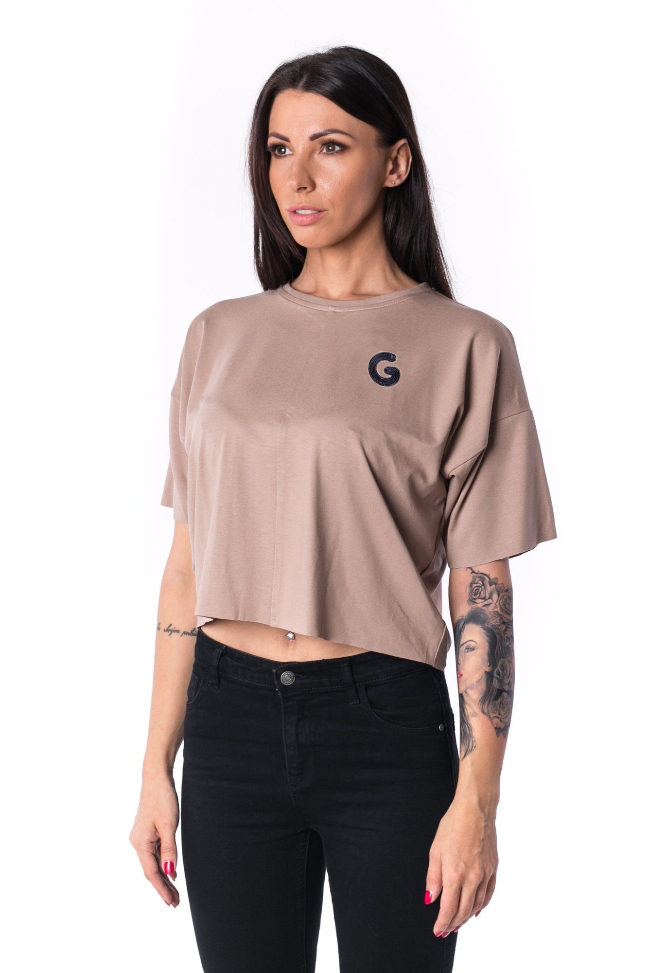 TheG Woman Panelled Oversize Crop Tee 17 // mocca